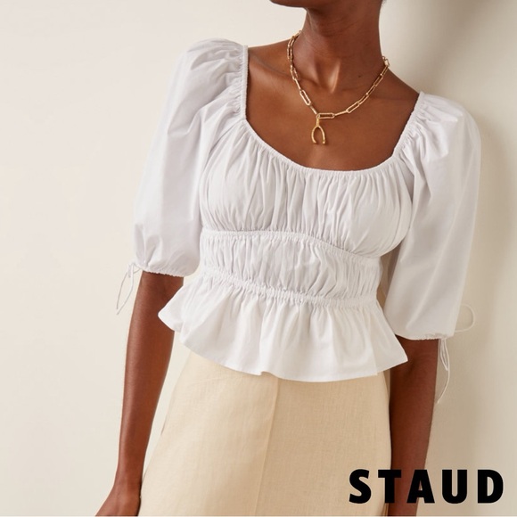 STAUD Tops - STAUD **NWT** Faye Puff Sleeve Smocked Crop Top